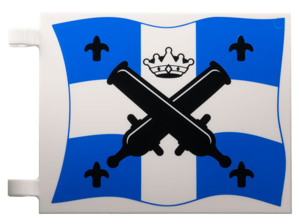 2525pb018 | Flag 6 x 5 with Black Crossed Large Cannons and Fleur-de-lis, Crown with Diamonds over Blue and White Cross Pattern on Both Sides | LEGOPART