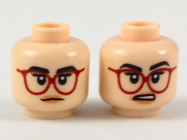3626pb2140 | Minifigure, Head Dual Sided Female Black Eyebrows, Red Glasses, Peach Lips, Neutral / Surprised Expression Pattern | LEGOPART
