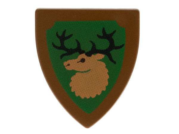 3846p48 | Minifigure, Shield Triangular Short with Forestmen Elk / Deer Head on Green Background Pattern | LEGOPART