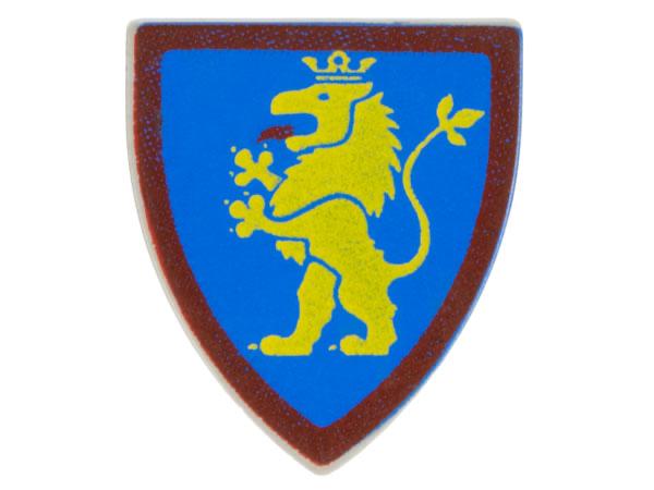3846p4h | Minifigure, Shield Triangular Short with Yellow Lion Standing on Blue Background with Red Border Pattern | LEGOPART