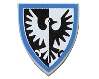 3846px9 | Minifigure, Shield Triangular Short with Black and White Falcon with Blue Border Pattern | LEGOPART