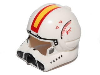 87557pb05 | Minifigure, Headgear Helmet SW Clone Pilot with Open Visor with Yellow and Red Stripe and Markings, Dark Bluish Gray Cheeks, 2 Triangles on Each Side Pattern | LEGOPART