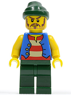 Pirate Blue Vest, Dark Green Legs, Dark Green Bandana, Long Brown Moustache LEGO pi099 | Fyrebrick.be