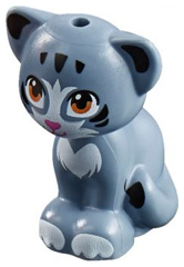 11602pb04 | Cat, Friends Style, Sitting with Medium Nougat Eyes, Dark Pink Nose, Black Inner Ears and Stripes, White Patches and Paws Pattern | LEGOPART