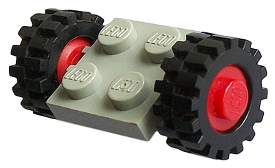 122c01assy2 | Plate, Modified 2 x 2 with Red Wheels with Black Tires 15mm D. x 6mm Offset Tread Small | LEGOPART