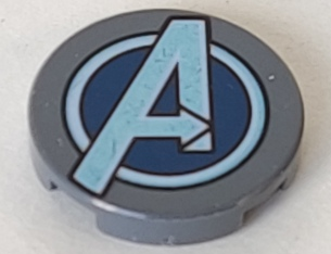 14769pb259 | Tile, Round 2 x 2 with Bottom Stud Holder with Dark Blue and Metallic Light Blue Avengers Logo Pattern | LEGOPART