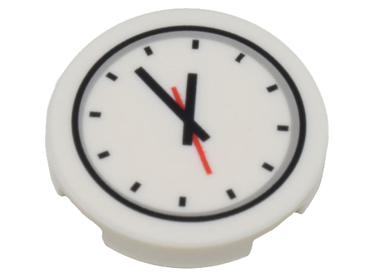 14769pb356 | Tile, Round 2 x 2 with Bottom Stud Holder with Clock and Red and Black Hands Pattern | LEGOPART