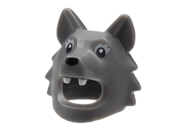 1702pb01 | Minifigure, Headgear Head Cover, Costume Wolf / Dog with Black Eyes and Nose and White Teeth Pattern | LEGOPART