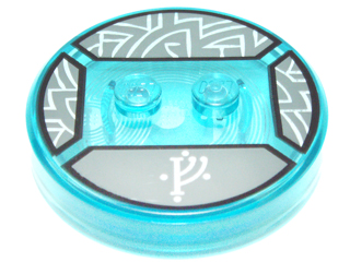 18605c01pb03 | Dimensions Toy Tag 4 x 4 x 2/3 with 2 Studs and Trans-Light Blue Bottom with White Rune Character and Silver Lines on Dark Bluish Gray Background Pattern | LEGOPART