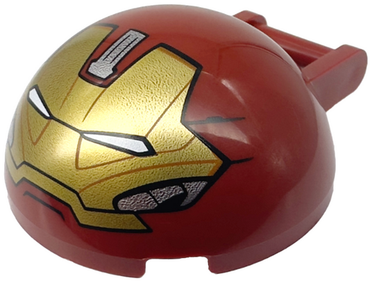 18990pb05 | Windscreen 4 x 4 x 1 2/3 Canopy Half Sphere with Bar Handle with Gold Hulkbuster Face with Silver Cheeks and Forehead Panel Pattern | LEGOPART