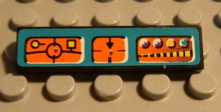 2431pb032 | Tile 1 x 4 with Orange Control Panels on Dark Turquoise Background Pattern (Sticker) - Set 8233 | LEGOPART