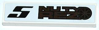 2431pb271R | Tile 1 x 4 with Black Number '5' and 'NUTY REZ' Pattern Model Right Side (Sticker) - Set 8149 | LEGOPART