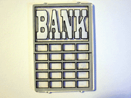 2494pb01 | Glass for Window 1 x 4 x 5 with White 'BANK' Pattern (Sticker) - Set 6765 | LEGOPART