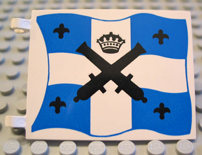 2525px2 | Flag 6 x 5 with Black Crossed Cannons and Crown with Black Dots over Blue and White Cross Pattern on Both Sides | LEGOPART