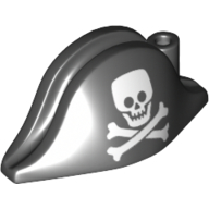 2528pb14 | Minifigure, Headgear Hat, Pirate Bicorne with White Skull and Crossbones, Squared Cranium and Neutral Eye Sockets Pattern | LEGOPART