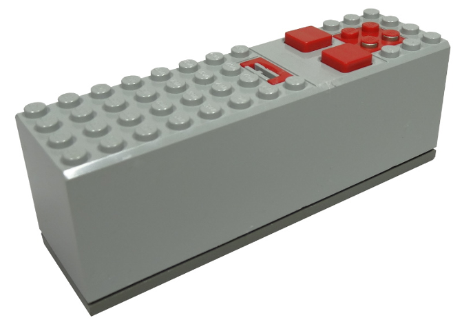 2847c01 | Electric 9V Battery Box 4 x 14 x 4 with Red Buttons and Contact Plate with Dark Gray Base | LEGOPART