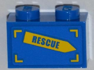 3004pb113L | Brick 1 x 2 with 'RESCUE' on Yellow Arrow Pattern Model Left Side (Sticker) - Set 4439 | LEGOPART