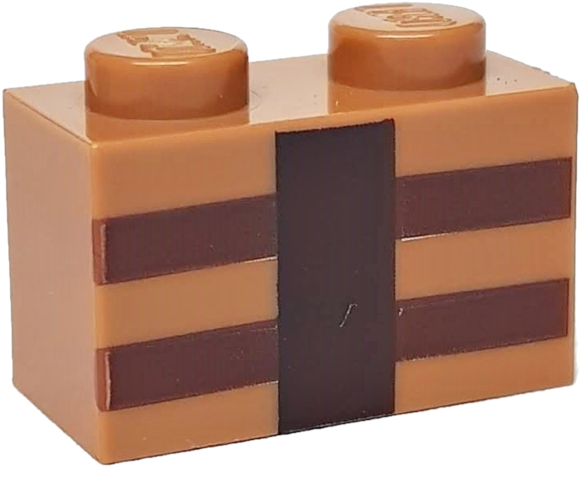 3004pb123 | Brick 1 x 2 with Reddish Brown and Dark Brown Minecraft Crafting Table Lines Pattern | LEGOPART