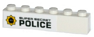 3009pb189L | Brick 1 x 6 with Minifigure Head Badge and 'SUPER SECRET POLICE' Pattern Model Left Side | LEGOPART