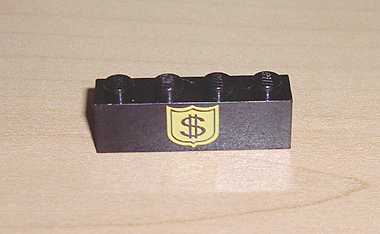 3010pb017 | Brick 1 x 4 with Black Dollar Sign on Yellow Badge Pattern | LEGOPART