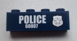 3010pb170R | Brick 1 x 4 with Police Silver Star Badge and White 'POLICE 60007' Pattern Model Right Side (Sticker) - Set 60007 | LEGOPART