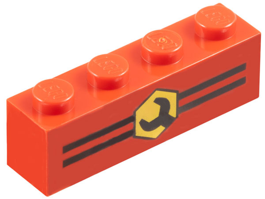 3010px6 | Brick 1 x 4 with Black Stripes and Wrench Head in Yellow Hexagon Pattern | LEGOPART