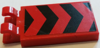 30350bpb046 | Tile, Modified 2 x 3 with 2 Clips with Black and Red Chevron Stripes Pattern | LEGOPART