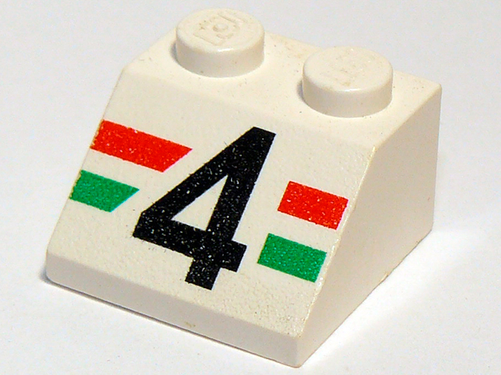 3039pb006 | Slope 45 2 x 2 with Number 4 and Red and Green Stripes Pattern | LEGOPART