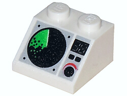 3039px5 | Slope 45 2 x 2 with Black and Green Radar Screen, Digital '38', Buttons, and Dial Pattern | LEGOPART