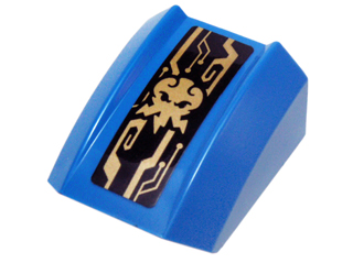 30602pb079 | Slope, Curved 2 x 2 Lip with Gold Jay Symbol and Mechanical Lines Pattern | LEGOPART