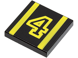 3068pb0010 | Tile 2 x 2 with Number  4 Yellow Outline and Stripes Pattern | LEGOPART