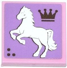 3068pb0785L | Tile 2 x 2 with Crown and White Rearing Horse Facing Left Pattern | LEGOPART