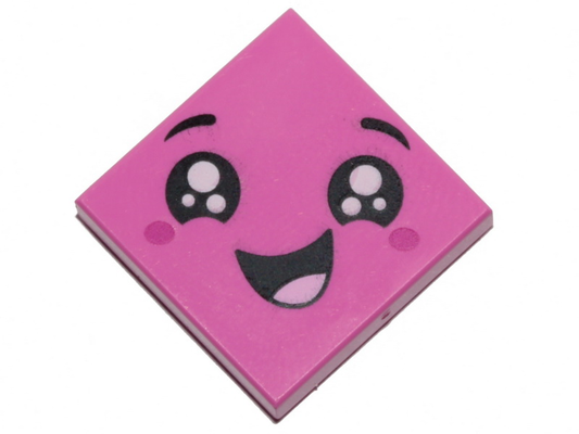 3068pb1205 | Tile 2 x 2 with Face, Smile Open Mouth, Black Eyes with White Pupils, Raised Eyebrows, Red Cheeks Pattern | LEGOPART