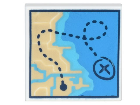 3068pb2011 | Tile 2 x 2 with Map of Coastline with Tan Land, Dark Azure and Medium Azure Water, and Dark Blue Dotted Line with | LEGOPART