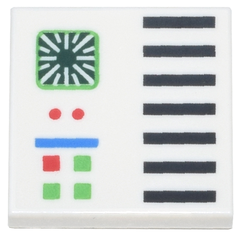 3068pb2031 | Tile 2 x 2 with Computer Panel with Dark Green Screen and Bright Green, Red, Blue and Black Lights, Buttons, and Grille Lines Pattern | LEGOPART