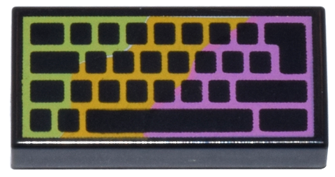 3069pb1205 | Tile 1 x 2 with Computer Keyboard, Dark Pink, Bright Light Orange, and Lime RGB Pattern | LEGOPART