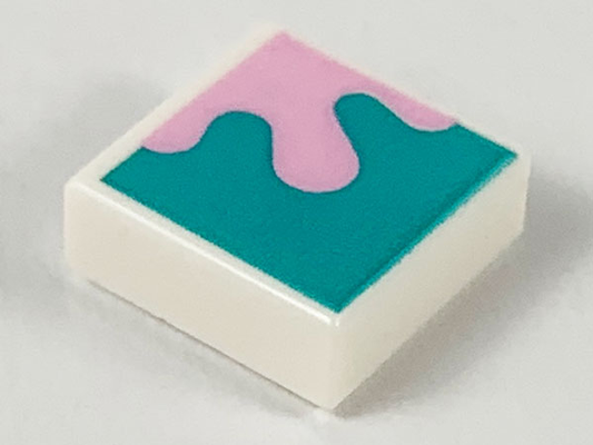 3070pb151 | Tile 1 x 1 with Bright Pink Splotch on Dark Turquoise Background Pattern | LEGOPART