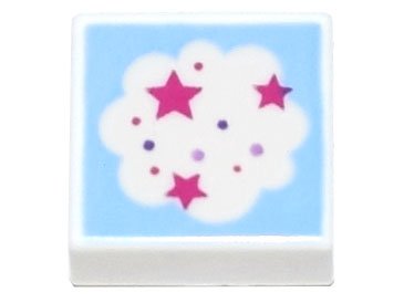 3070pb190 | Tile 1 x 1 with Cloud with Magenta Stars on Bright Light Blue Background Pattern | LEGOPART