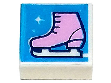 3070pb237 | Tile 1 x 1 with Bright Pink Ice Skate on Dark Azure Background with Sparkles Pattern | LEGOPART