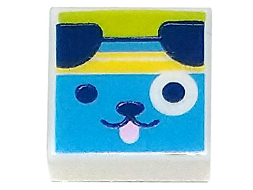 3070pb240 | Tile 1 x 1 with Dark Azure Dog Head with Dark Blue Ears, Bright Pink Tongue, and Yellow Headband on Lime Background Pattern | LEGOPART