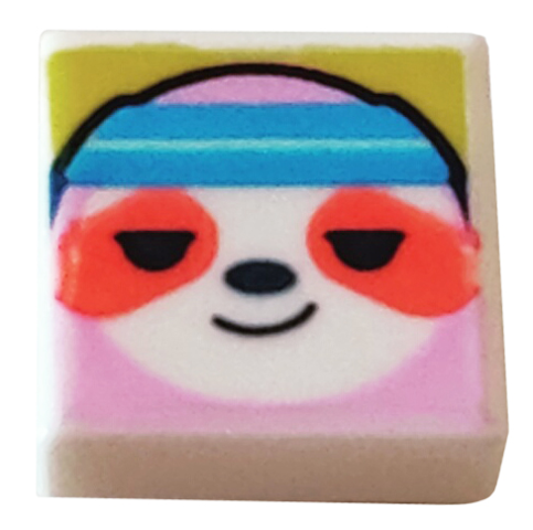 3070pb251 | Tile 1 x 1 with Bright Pink Sloth Head with Coral Spots and Dark Azure Headband on Yellow Background Pattern | LEGOPART