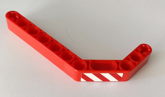 32009pb031R | Technic, Liftarm, Modified Bent Thick 1 x 11.5 Double with Red and White Danger Stripes Pattern Model Right Side | LEGOPART