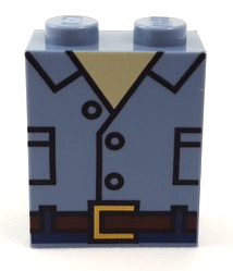 3245cpb074 | Brick 1 x 2 x 2 with Inside Stud Holder with Black Outlined Open Shirt with Pockets and Reddish Brown Belt Pattern | LEGOPART