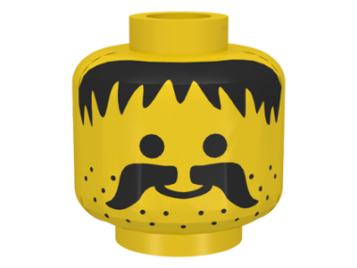 3626bpx13 | Minifigure, Head Moustache, Stubble and Messy Hair Black Pattern - Blocked Open Stud | LEGOPART