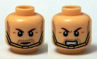 3626cpb1262 | Minifigure, Head Dual Sided Brown Eyebrows, Stubble Beard, Gold Chin Strap, Serious  / Bared Teeth Pattern | LEGOPART