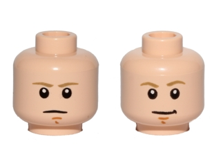 3626cpb1414 | Minifigure, Head Dual Sided Dark Tan Eyebrows, Chin Dimple, White Pupils, Stern / Smile Pattern | LEGOPART