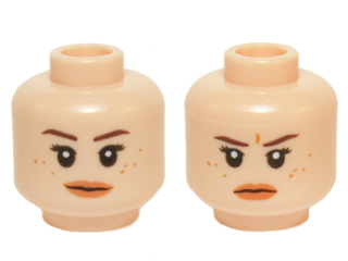 3626cpb1419 | Minifigure, Head Dual Sided Female Dark Brown Eyebrows, Black Eyelashes, Freckles, Nougat Lips, Neutral / Stern Pattern - Hollow Stud | LEGOPART