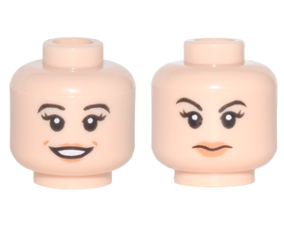 3626cpb1689 | Minifigure, Head Dual Sided Female Black Eyebrows and Long Eyelashes, Nougat Lips, Open Smile / Closed Mouth, Eyebrow Raised Pattern - Hollow Stud | LEGOPART