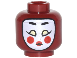 3626cpb1777 | Minifigure, Head White Kabuki Mask with Black Eyebrows, Yellowish Green Eyes, Round Red Cheeks and Red Lips Pattern - Hollow Stud | LEGOPART