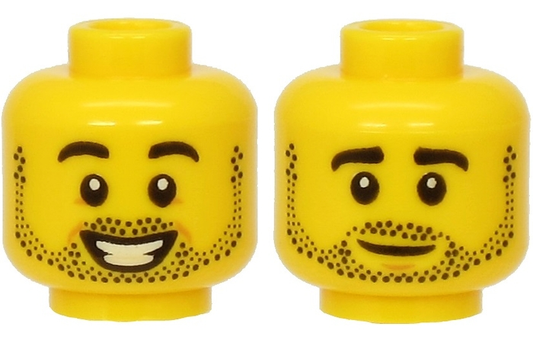 3626cpb2143 | Minifigure, Head Dual Sided Black Eyebrows and Stubble, Smiling / Neutral Expression Pattern - Hollow Stud | LEGOPART